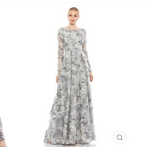 Mac Duggal FLORAL EMBELLISHED ILLUSION SLEEVE A-LINE GOWN